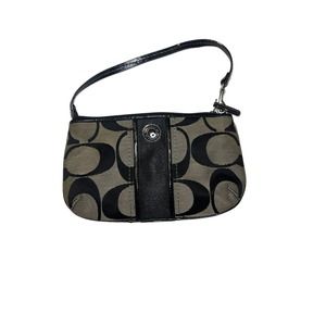 Vintage Coach Signature Stripe Wristlet Pouch Clutch Black